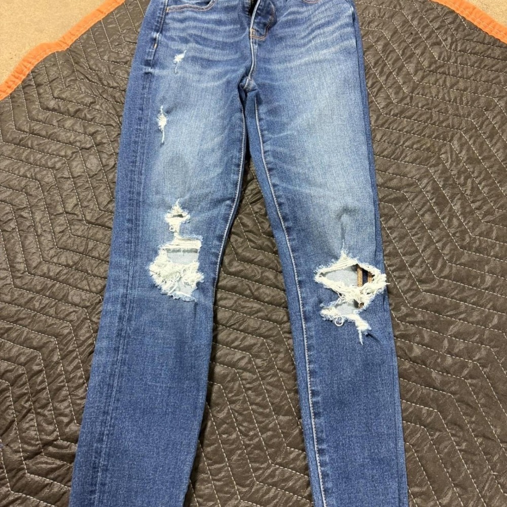 American Eagle The Dream Super High Waisted Distressed Skinny Jeans Blue 000